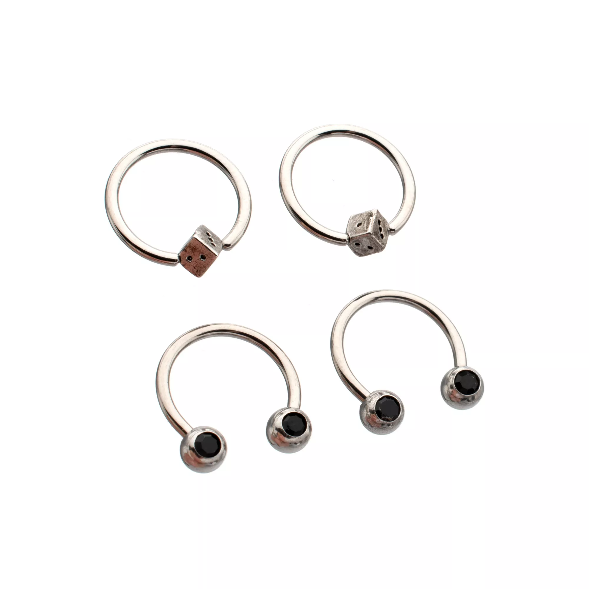 Multi-Pack Black CZ Dice Titanium Horseshoe Rings and Captive Rings 2 Pair - 16 Gauge at Spencer's