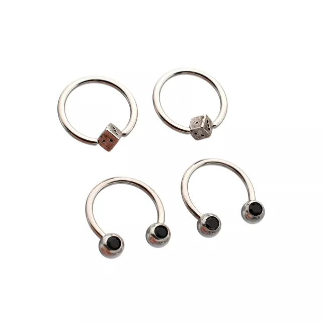 Multi-Pack Black CZ Dice Titanium Horseshoe Rings and Captive Rings 2 Pair - 16 Gauge at Spencer's