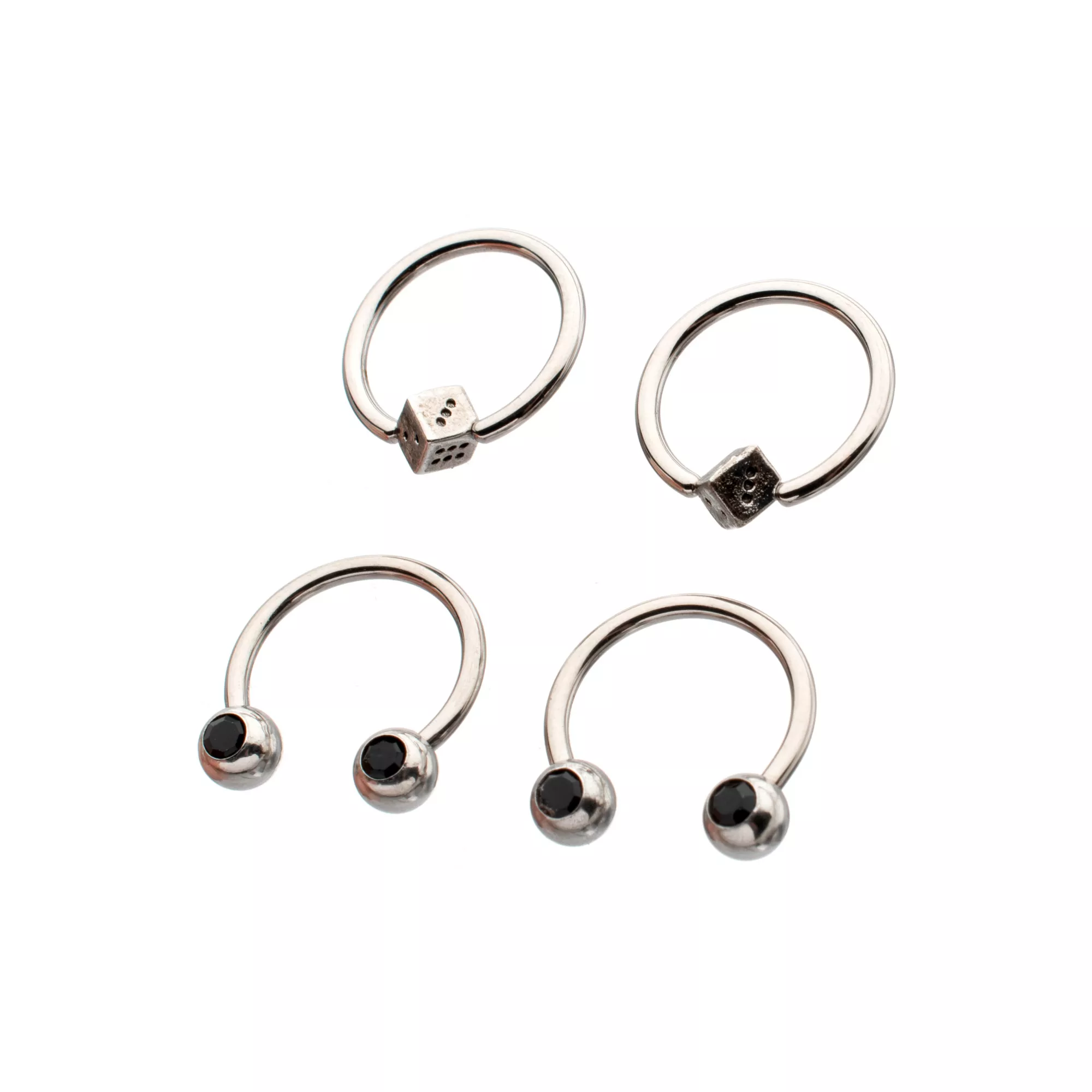 Multi-Pack Black CZ Dice Titanium Horseshoe Rings and Captive Rings 2 Pair - 16 Gauge at Spencer's
