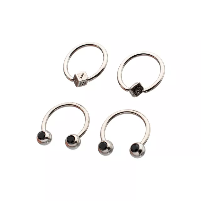 Multi-Pack Black CZ Dice Titanium Horseshoe Rings and Captive Rings 2 Pair - 16 Gauge at Spencer's