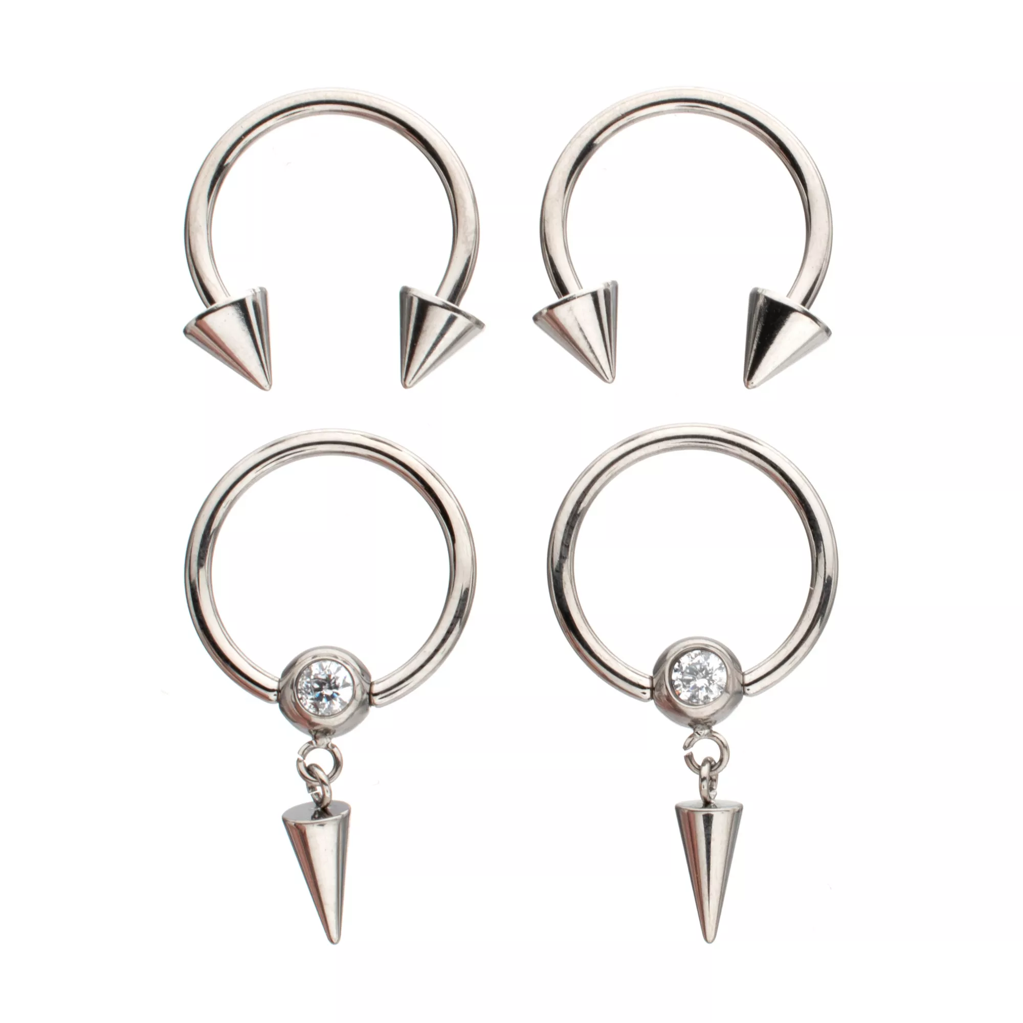 Multi-Pack CZ Titanium Horseshoe Rings and Dangle Captive Rings 2 Pair - 16 Gauge at Spencer's