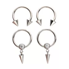 Multi-Pack CZ Titanium Horseshoe Rings and Dangle Captive Rings 2 Pair - 16 Gauge at Spencer's