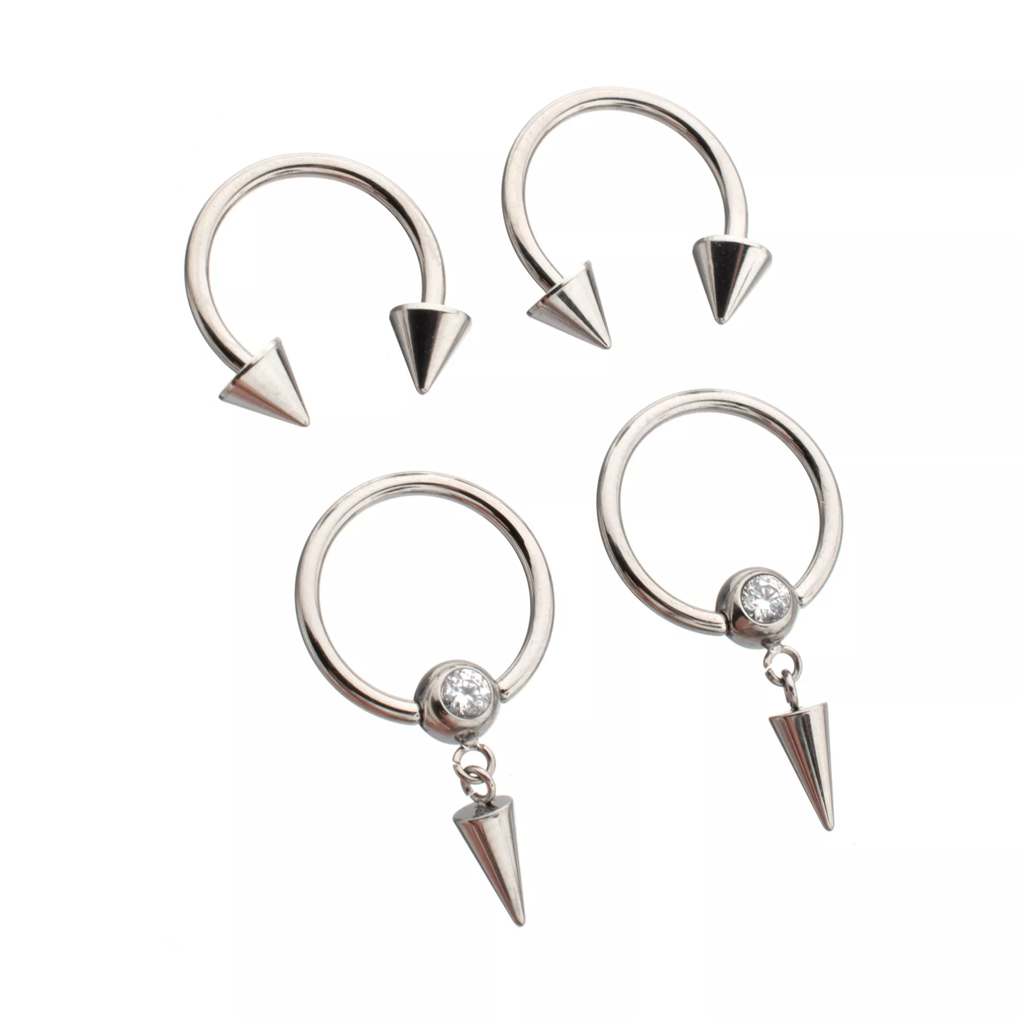 Multi-Pack CZ Titanium Horseshoe Rings and Dangle Captive Rings 2 Pair - 16 Gauge at Spencer's
