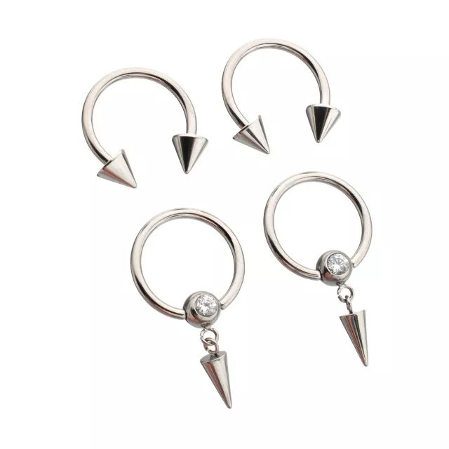 Multi-Pack CZ Titanium Horseshoe Rings and Dangle Captive Rings 2 Pair - 16 Gauge at Spencer's