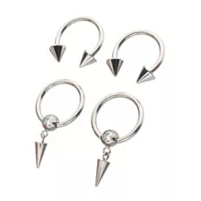 Multi-Pack CZ Titanium Horseshoe Rings and Dangle Captive Rings 2 Pair - 16 Gauge at Spencer's