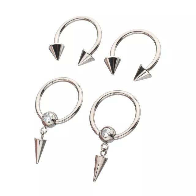 Multi-Pack CZ Titanium Horseshoe Rings and Dangle Captive Rings 2 Pair - 16 Gauge at Spencer's