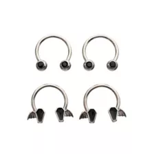 Multi-Pack Black CZ Bat Coffin Titanium Horseshoe Rings 2 Pair - 16 Gauge at Spencer's