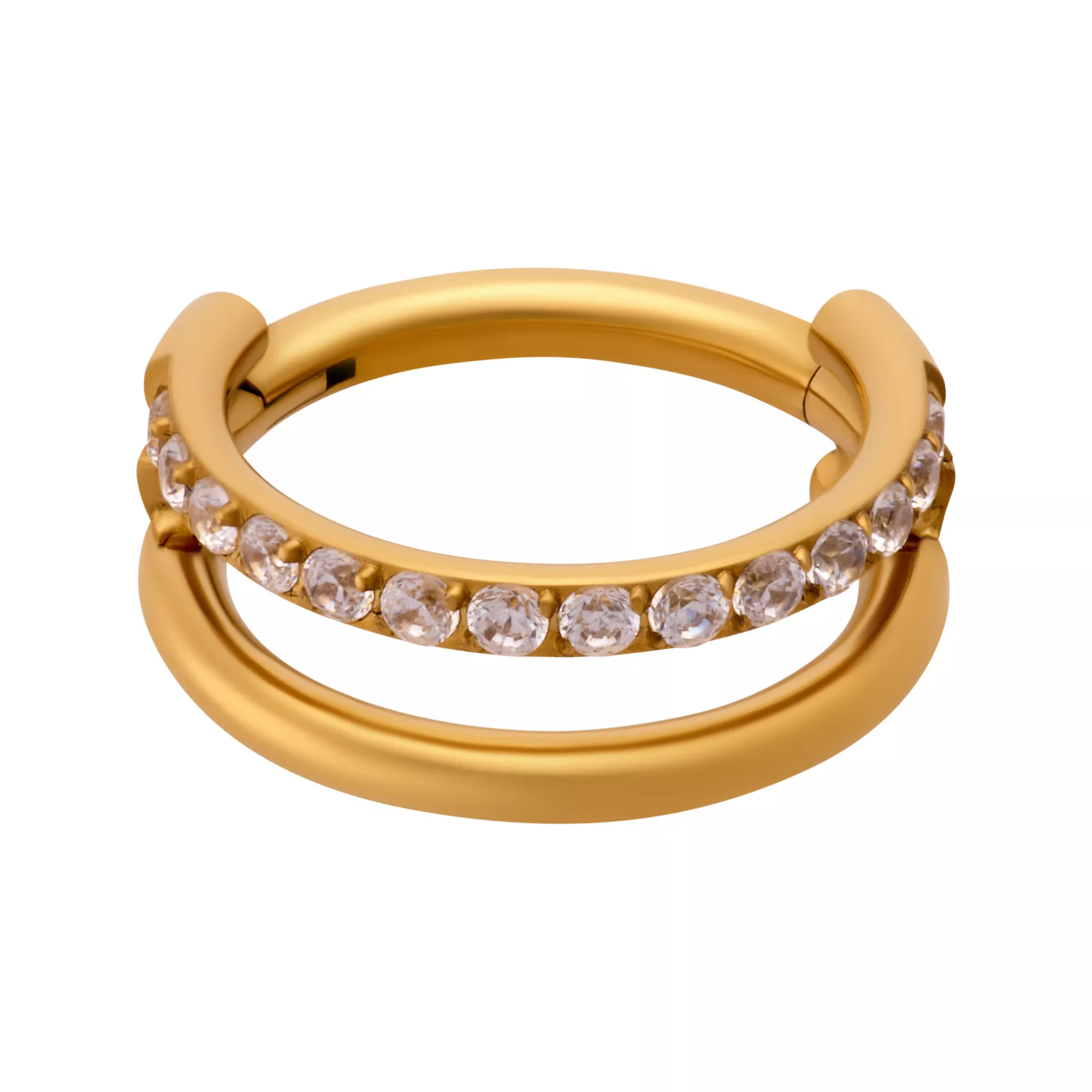 CZ Layered Gold-Plated Titanium Hinged Hoop Ring - 16 Gauge at Spencer's