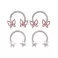Multi-Pack Pink CZ Butterfly Star Titanium Horseshoe Rings 4 Pack - 16 Gauge at Spencer's