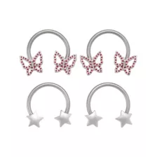 Multi-Pack Pink CZ Butterfly Star Titanium Horseshoe Rings 4 Pack - 16 Gauge at Spencer's