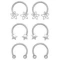 Multi-Pack CZ Flower and Star Titanium Horseshoe Rings 3 Pair - 16 Gauge at Spencer's