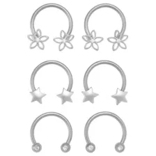 Multi-Pack CZ Flower and Star Titanium Horseshoe Rings 3 Pair - 16 Gauge at Spencer's