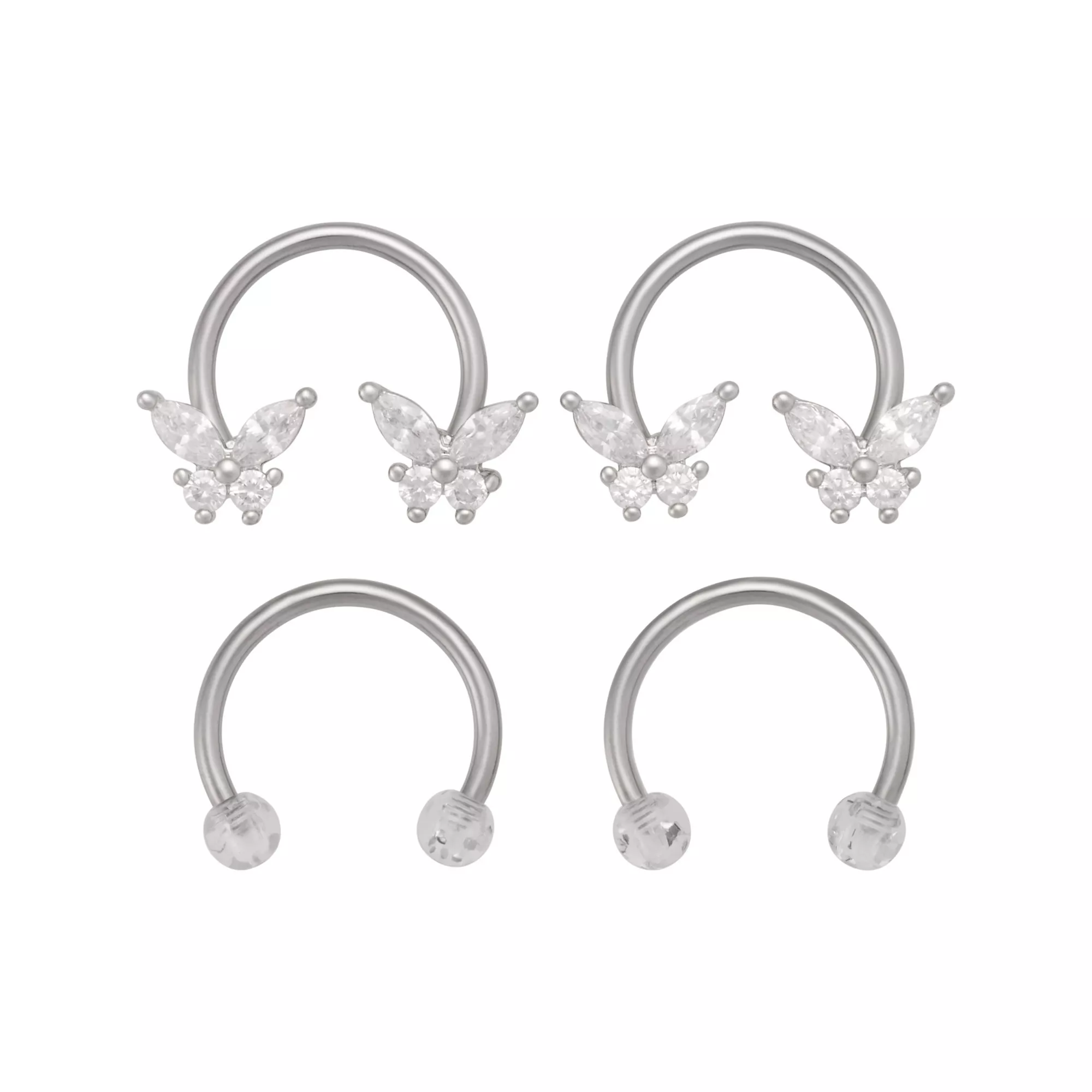 Multi-Pack Prong CZ Butterfly Titanium Horseshoe Rings 2 Pair - 16 Gauge at Spencer's