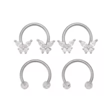 Multi-Pack Prong CZ Butterfly Titanium Horseshoe Rings 2 Pair - 16 Gauge at Spencer's