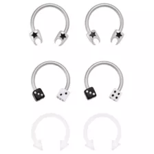 Multi-Pack Tooth and Dice Horseshoe Rings 3 Pair - 16 Gauge at Spencer's