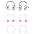 Multi-Pack Pink CZ Bow Spike Horseshoe Rings 6 Pack - 16 Gauge at Spencer's