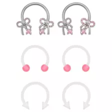 Multi-Pack Pink CZ Bow Spike Horseshoe Rings 6 Pack - 16 Gauge at Spencer's