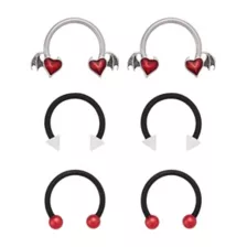 Multi-Pack Red Heart Wing White Spike Horseshoe Rings 6 Pack - 16 Gauge at Spencer's