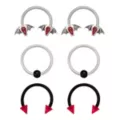 Multi-Pack Bat Wing Coffin Horseshoe and Captive Rings 6 Pack - 16 Gauge at Spencer's