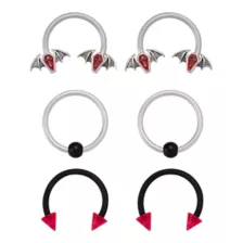 Multi-Pack Bat Wing Coffin Horseshoe and Captive Rings 6 Pack - 16 Gauge at Spencer's
