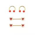 Multi-Pack Gold-Tone Red Heart Nipple Horseshoe Rings and Barbells 2 Pair - 14 Gauge at Spencer's