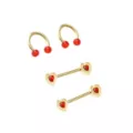 Multi-Pack Gold-Tone Red Heart Nipple Horseshoe Rings and Barbells 2 Pair - 14 Gauge at Spencer's