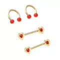 Multi-Pack Gold-Tone Red Heart Nipple Horseshoe Rings and Barbells 2 Pair - 14 Gauge at Spencer's