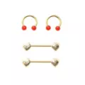 Multi-Pack Gold-Tone Red Heart Nipple Horseshoe Rings and Barbells 2 Pair - 14 Gauge at Spencer's