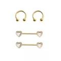 Multi-Pack Gold-Plated Heart Nipple Barbells and Horseshoe Rings 2 Pair - 14 Gauge at Spencer's