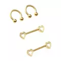 Multi-Pack Gold-Plated Heart Nipple Barbells and Horseshoe Rings 2 Pair - 14 Gauge at Spencer's