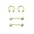 Multi-Pack Gold-Plated Heart Nipple Barbells and Horseshoe Rings 2 Pair - 14 Gauge at Spencer's