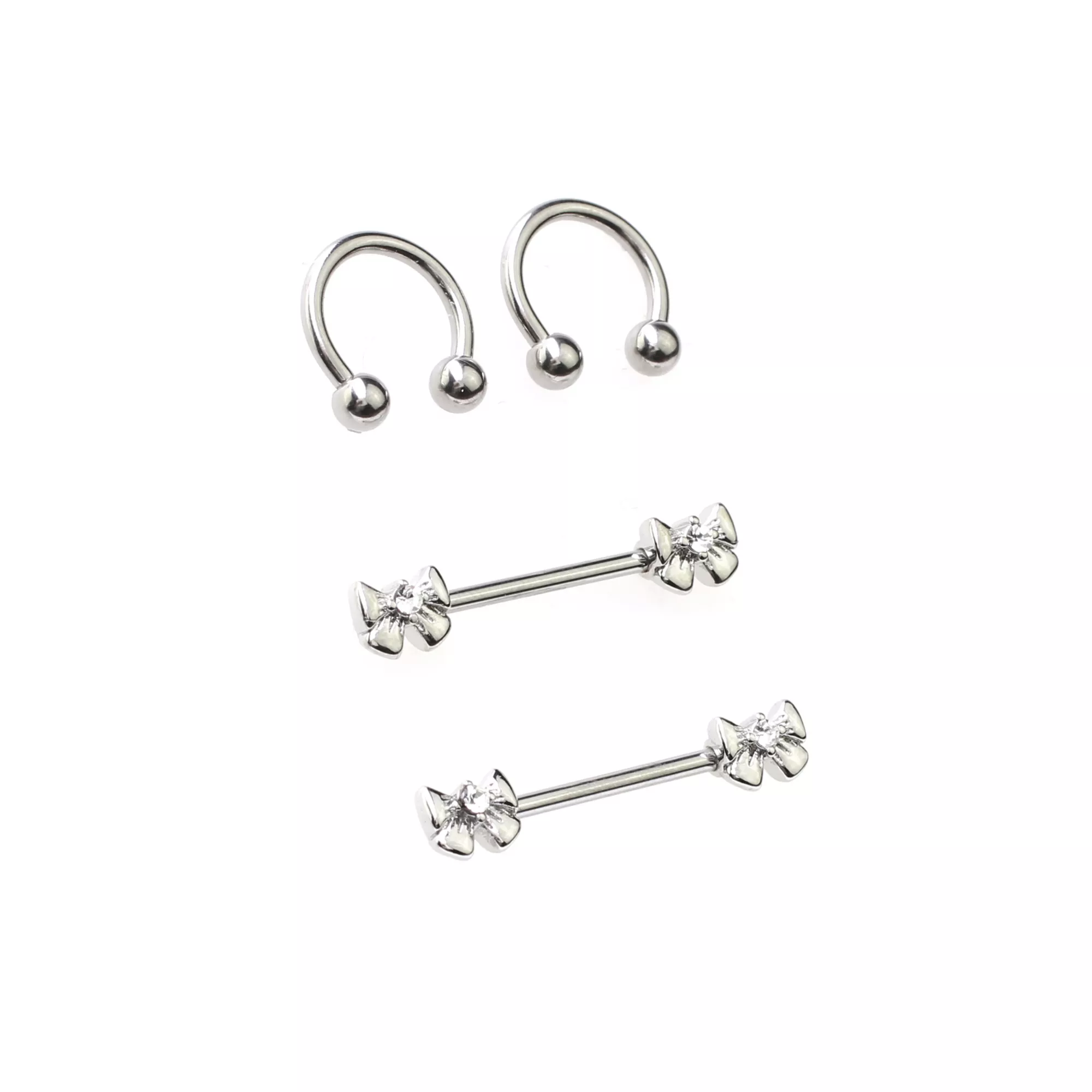Multi-Pack Bow Nipple Horseshoe Rings and Barbells 2 Pairs - 14 Gauge