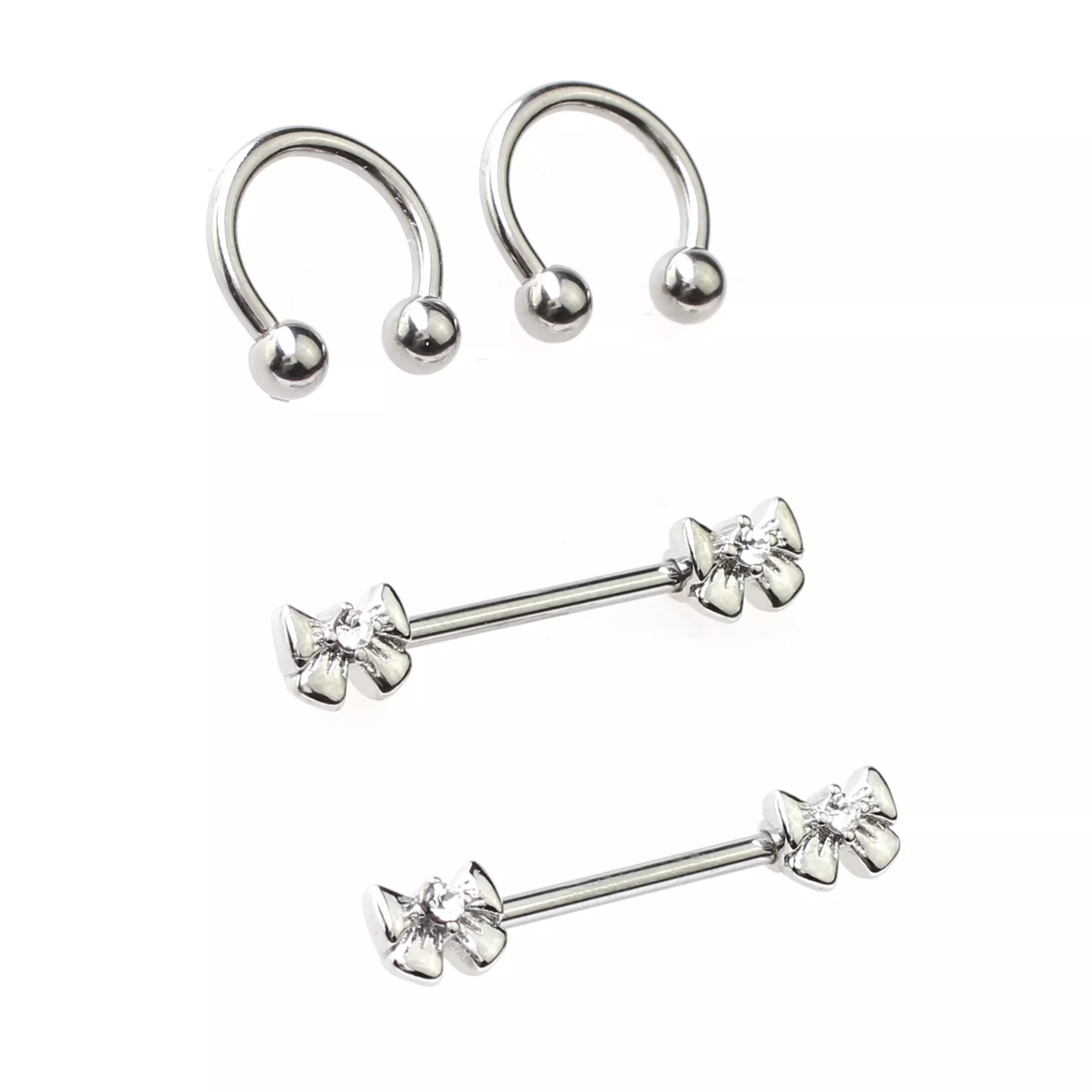 Multi-Pack Bow Nipple Horseshoe Rings and Barbells 2 Pairs - 14 Gauge