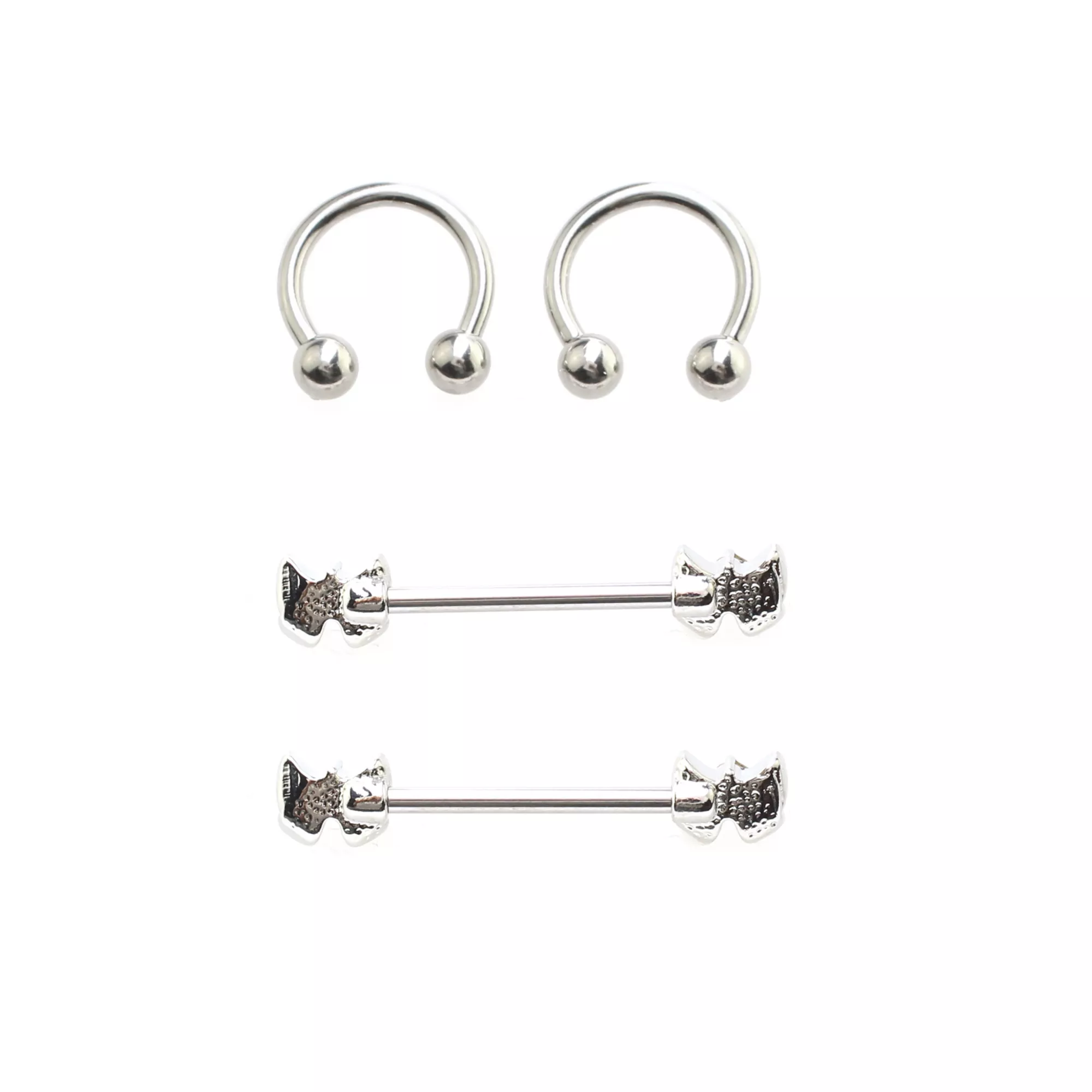 Multi-Pack Bow Nipple Horseshoe Rings and Barbells 2 Pairs - 14 Gauge