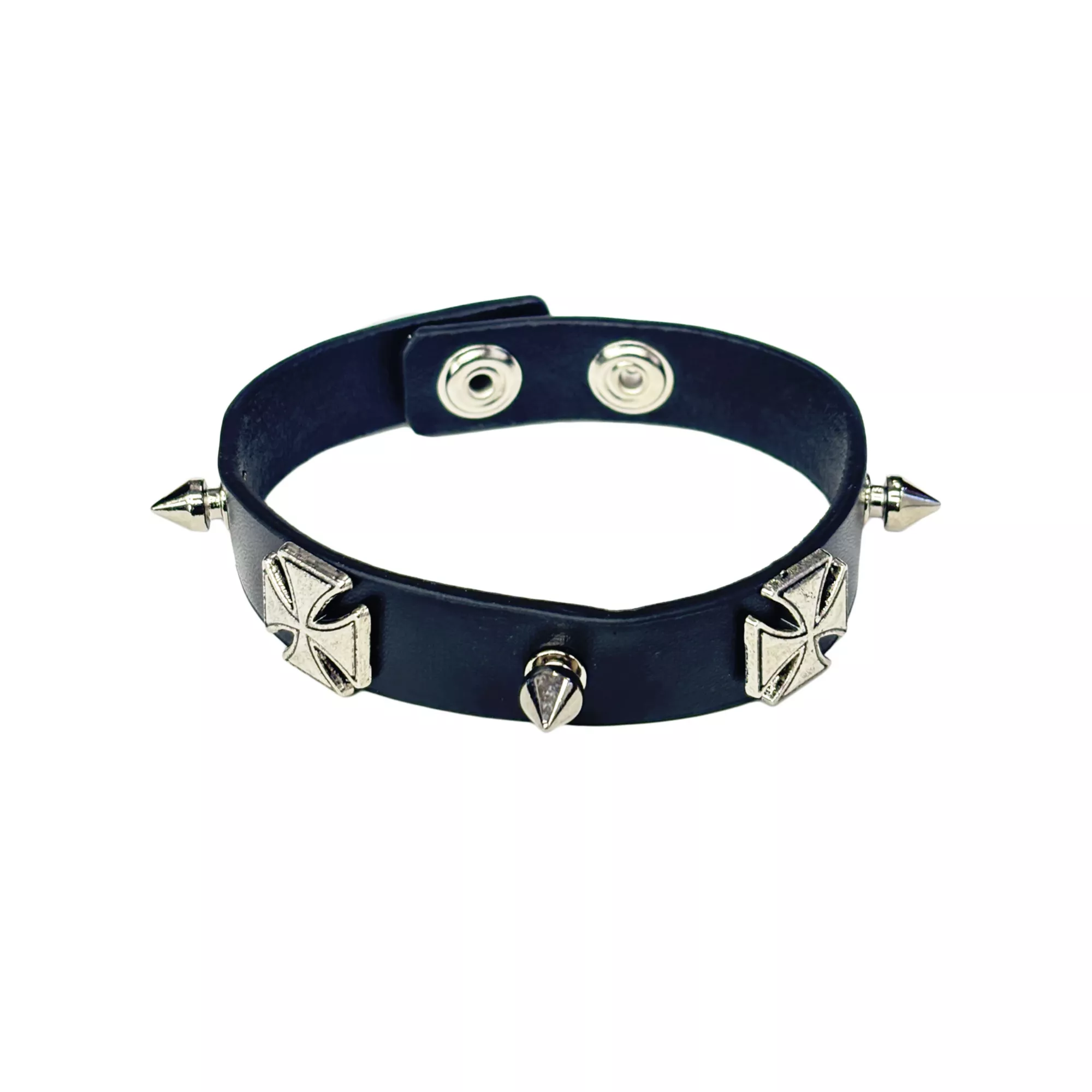 Black Cross and Spike Faux Leather Cuff Bracelet
