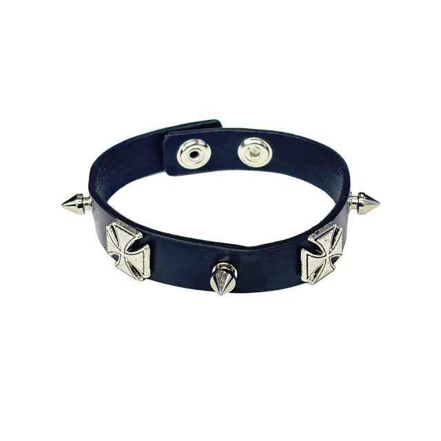 Black Cross and Spike Faux Leather Cuff Bracelet at Spencer's