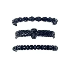 Multi-Pack Black Skull Beaded and Cord Bracelets - 3 Pack at Spencer's