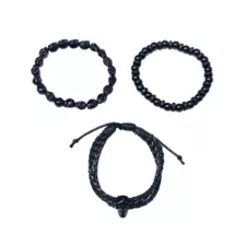 Multi-Pack Black Skull Beaded and Cord Bracelets - 3 Pack at Spencer's