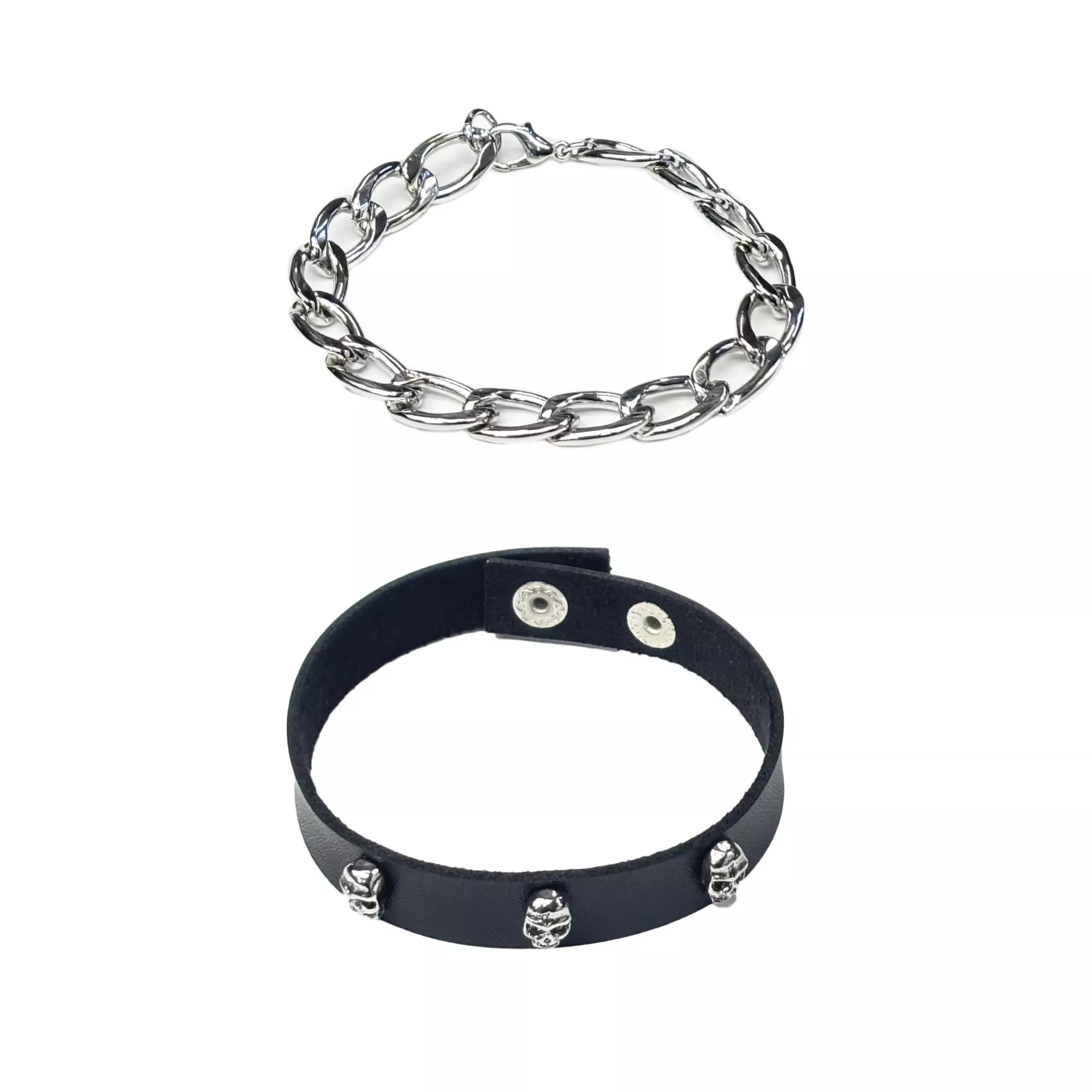 Multi-Pack Black Skull Silver-Tone Chain Bracelets - 2 Pack