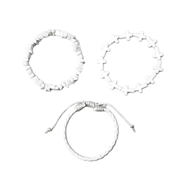 Multi-Pack White Beaded Cross Braided Cord Bracelets - 3 Pack at Spencer's