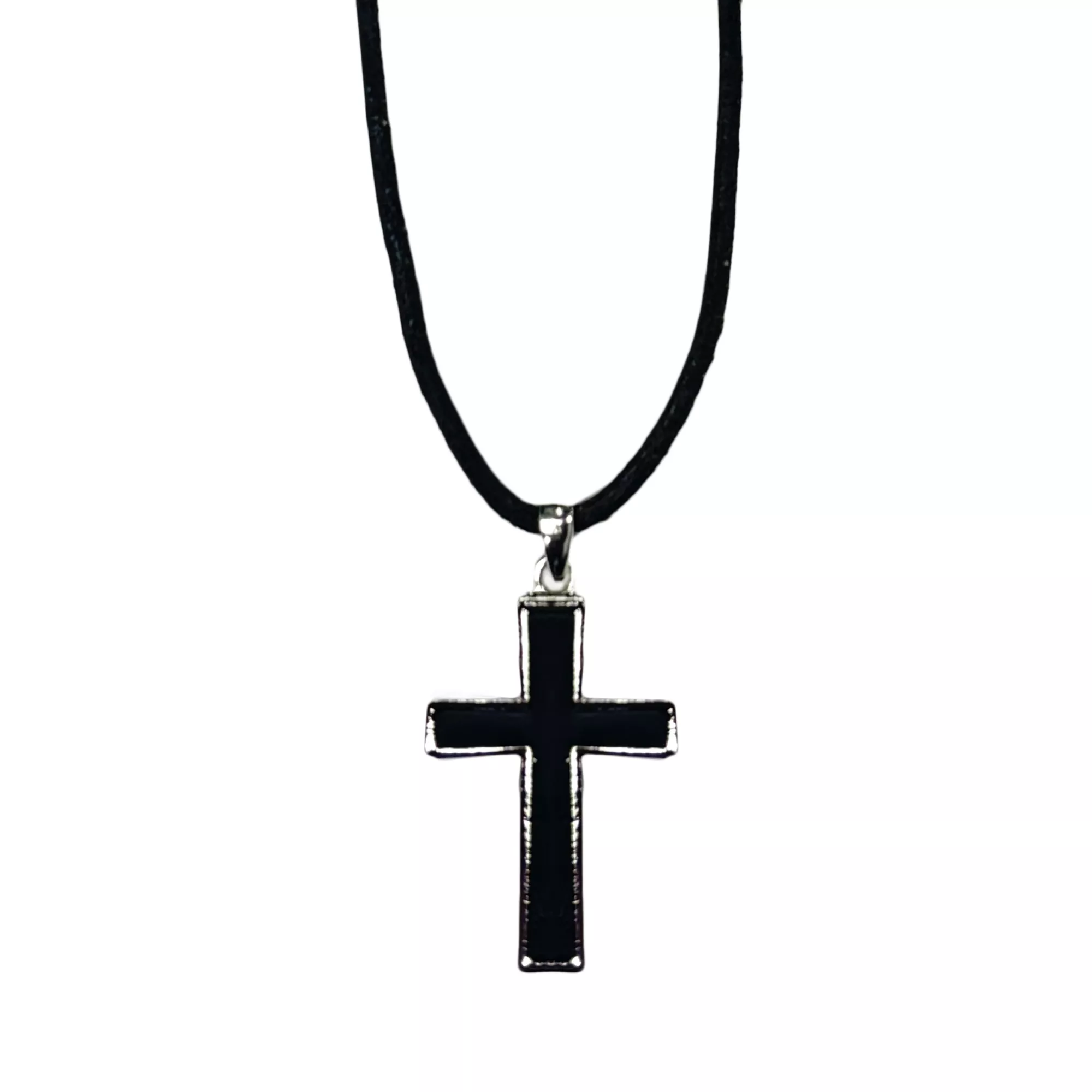 Black Cross Leather Necklace