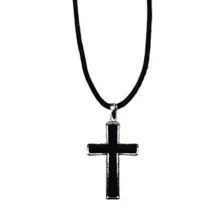 Black Cross Leather Necklace at Spencer's