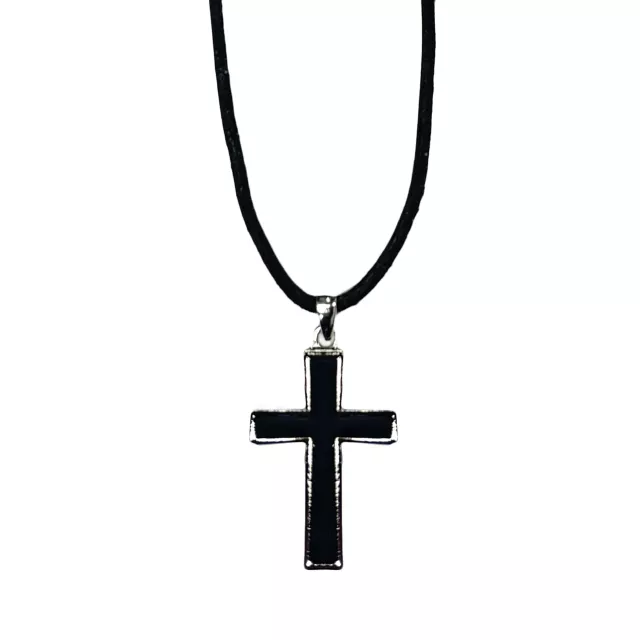 Black Cross Leather Necklace at Spencer's