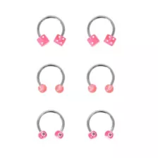Multi-Pack Pink Dice and Ball Silver-Tone Horseshoe Rings 3 Pair - 16 Gauge at Spencer's