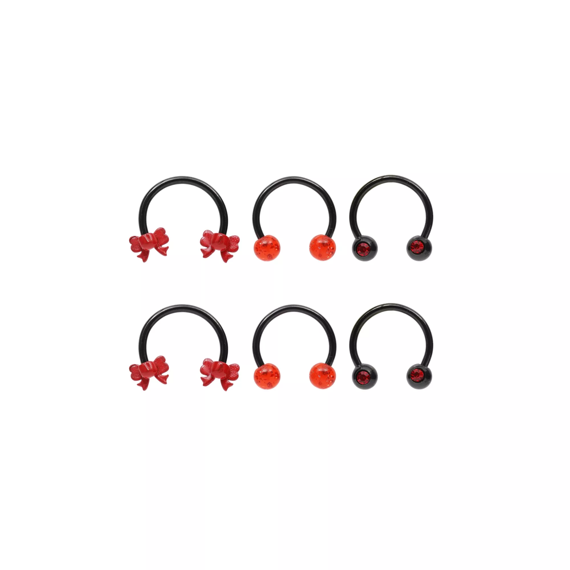 Multi-Pack Black and Red Bow Horseshoe Rings 6 Pack - 16 Gauge