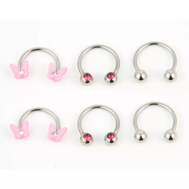Multi-Pack Pink Butterfly and Pronged Horseshoe Rings - 6 Pack at Spencer's