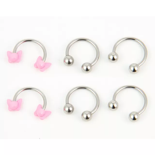 Multi-Pack Pink Butterfly and Pronged Horseshoe Rings - 6 Pack at Spencer's