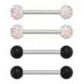 Multi-Pack Black and Aurora Borealis-Effect Pave Nipple Barbells 2 Pair - 14 Gauge at Spencer's