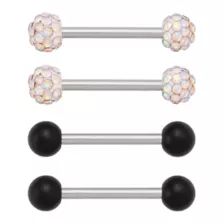 Multi-Pack Black and Aurora Borealis-Effect Pave Nipple Barbells 2 Pair - 14 Gauge at Spencer's
