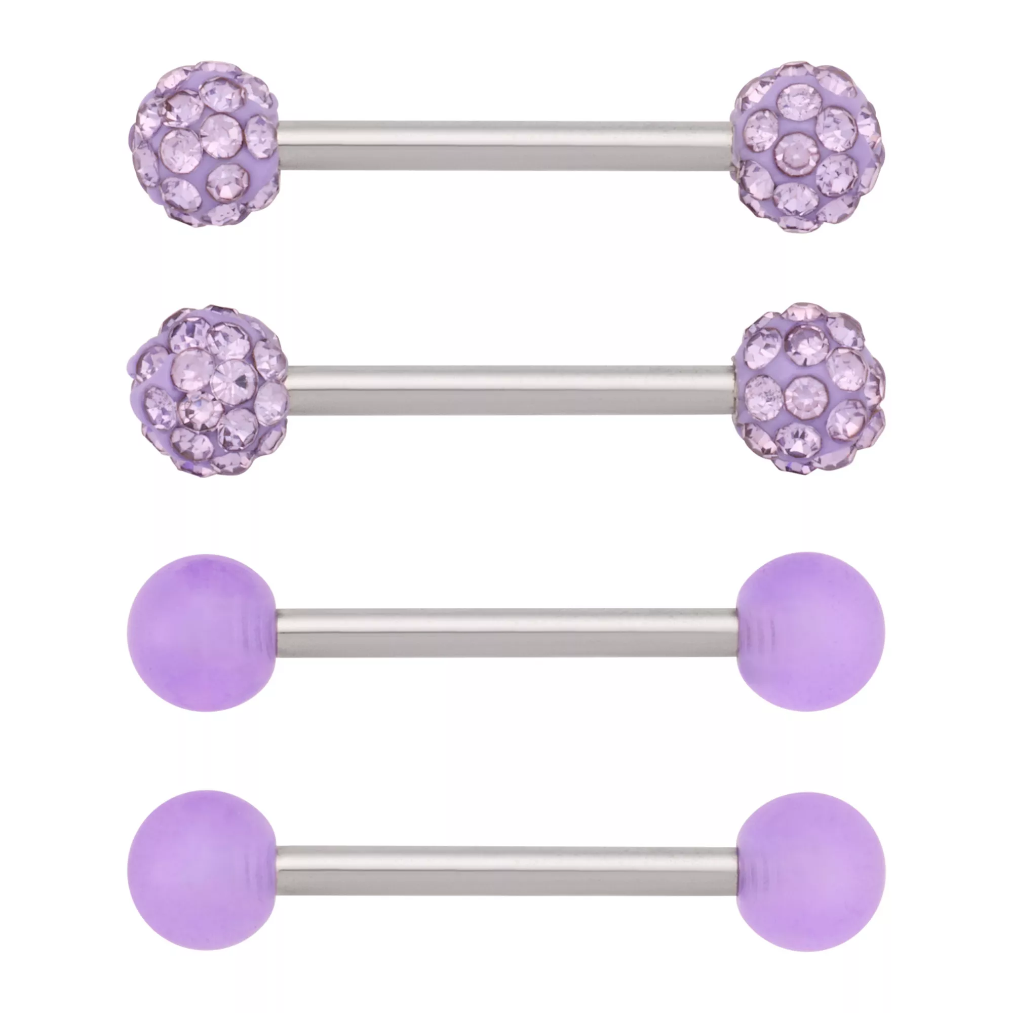 Multi-Pack Purple CZ Pave Nipple Barbells 2 Pair - 14 Gauge